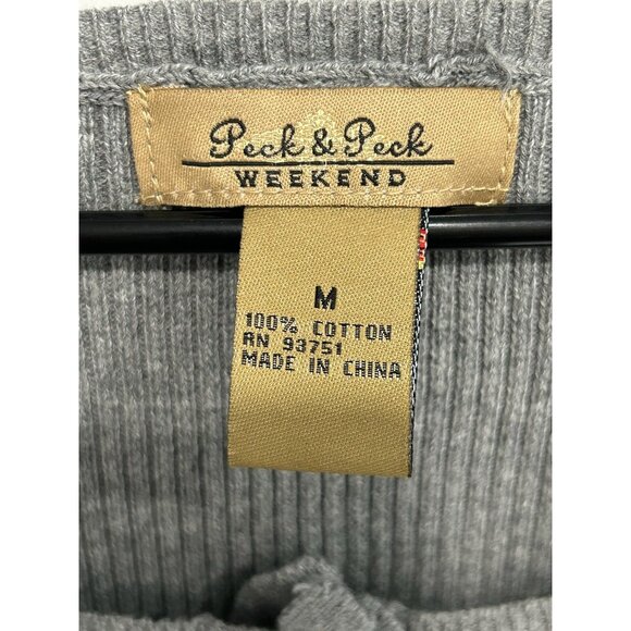 Peck & Peck Weekend Polka Dot Henley Pullover Sweater Mint Gray Sz Medium Knit - Picture 5 of 9